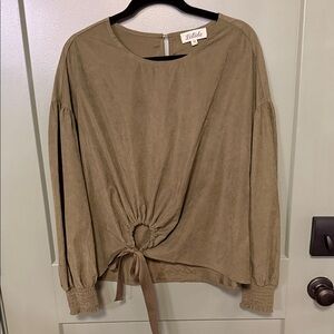 Listicle moss green Tie-Front Long Sleeve Blouse